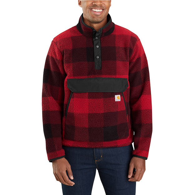 CARHARTT RELAXED FIT FLEECE PULLOVER 104991 OXBLOOD PLAID